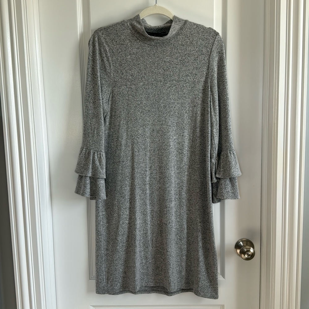 White House black market stretchy mock turtleneck dress with ruffle 3/4 sleeves